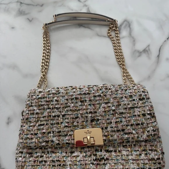 Kate Spade Outlet Tweed Shoulder Bag | Turn Lock | Chain Strap - Picture 2 of 5